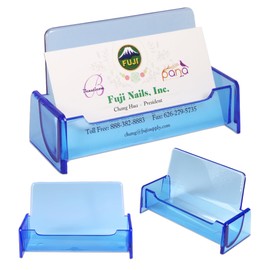 Beauticom® CLEAR COLOR Plastic Business Card Holder Display Desktop Countertop (CLEAR BLUE, 3 PIECES)
