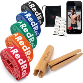 RED RAB Fitness bands individually or in a set with sustainable wooden handles, resistance bands, strength training, resistance bands, pull up band, pull-up band, pull-up bands, terra band, training