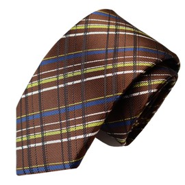 Michi Kolondon MKJ-022 Wrinkle-Resistant Bonding Processing Fabric Lined Volume, Made in Japan Necktie Brand Koshino Plaid Pattern, 100% Silk, Unisex, Braun