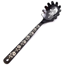 BNAZIND 10 Inch Spaghetti Spoon | Stainless Steel Pasta Spoon Pasta Fork | Pasta Server with Teeth | Noodle Spoon Pasta Server | Utensils for Kitchen Restaurant (Black)