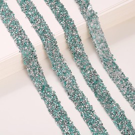 Whakano 2 m Glitter Resin Rhinestone Ribbons for Iron-On 1.5 cm Wide Bling Gemstone Beads Ribbon, Decoration Rhinestone Ribbon for Crafts, Wedding, Party Decoration, DIY Crafts, Gift Decoration, Green