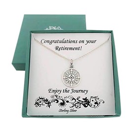Retirement Gift for Women | Sterling Silver Large Compass Necklace | Retirement Necklace