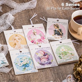 AuriicLeaf Paris PET Sticker Set, 180PCS Vintage Ephemera for Scrapbooking, Journaling, Crafting, DIY Projects, and Art Supplies