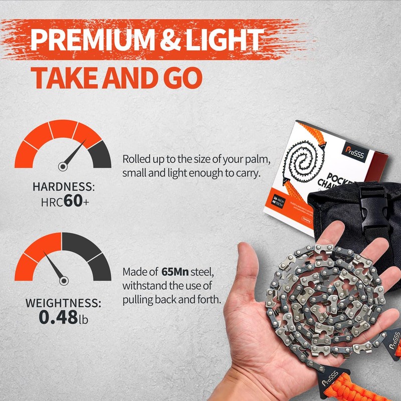 ProSSS 36 Inch Pocket Chainsaw, 48 Teeth Camping Chain Saws,