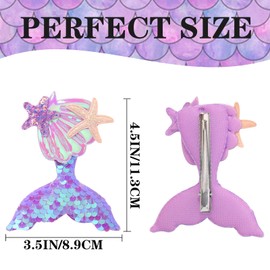6 Pcs Mermaid Hair Clips for Girls, Aurora Sequins Fish Tail Hairpin Starfish Sequin Hair Accessories Multicolor Sparkling Hair Barrettes for Little Girls Toddlers Kids and Teens