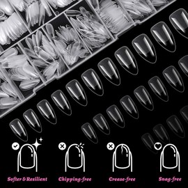 LoveOurHome 600pc Medium Almond Nail Tips Clear Fake Nails Medium Almond Gel Nail Tips Full Cover Acrylic Nails Clear Press on Nails XS Stiletto False Nail 15 Sizes Fingernail for Gel Nail Extension