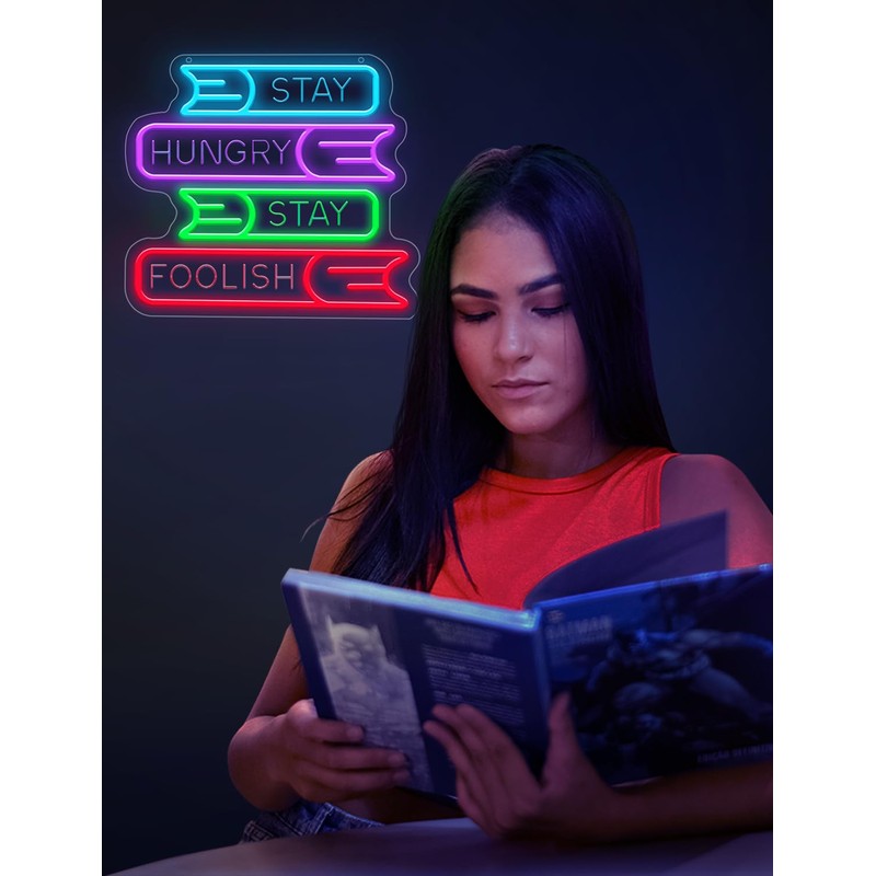 Lumoonosity Stay Hungry, Stay Foolish Book Neon Sign - Read
