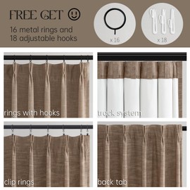 Topfinel Pinch Pleat 100% Blackout Curtains 84 Inch Length 2 Panels Set, Dark Linen Room Darkening Soundproof Curtains for Bedroom Living Room Track System, Drapes Farmhouse Back Tab/Rings/Hooks