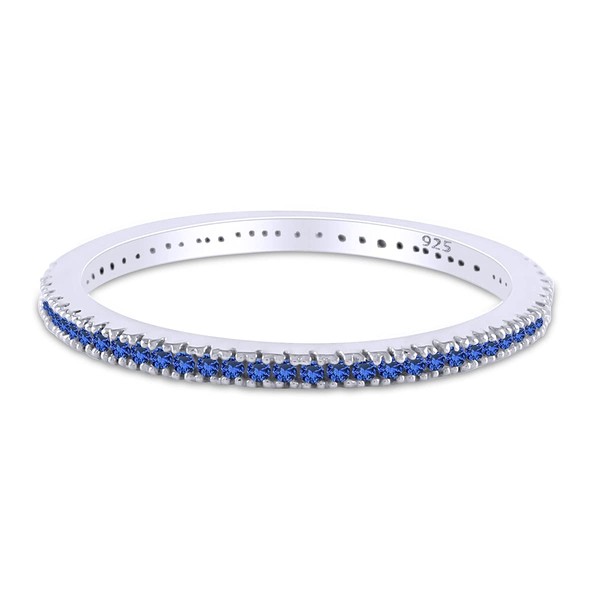 Jewel Zone US Simulated Blue Sapphire Eternity Stackable Wedding Ring