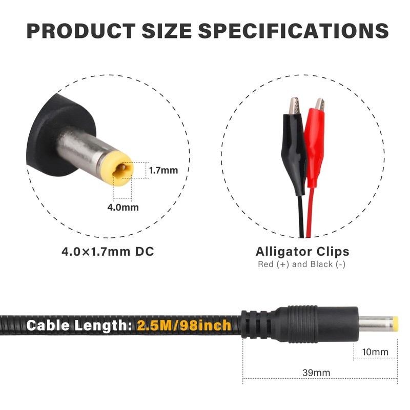 KSK 98-inch (4.0x1.7mm) Chew Proof Trail Camera Power Cord,with Alligator