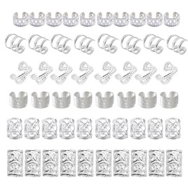 BSARECEY 120Pcs Silver Hair Cuffs for Braids Hair Jewelry for Women Dreadlock Hair Charms Adjustable Hair Rings Loc Decorations Hair Clips