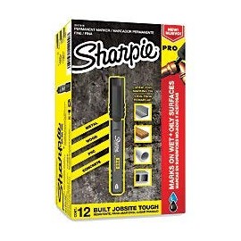 Sharpie PRO Permanent Markers, Fine Point, Black/Gray Barrel, Black Ink, Pack of 12 Markers