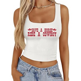 Tewmeu Cowgirl Tank Tops for Women Western Rodeo Crop Tops Cowboy Country Concert Sleeveless Graphic Tees