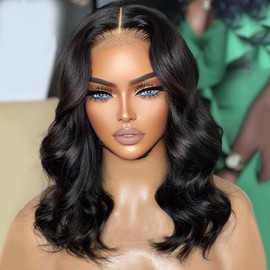 Bob Wig Human Hair 13x4 HD Lace Front Wigs Human Hair Pre Plucked Body Wave Lace Frontal Glueless Short Bob Wigs for Women Human Hair Wigs Natural Black Color 14 Inch