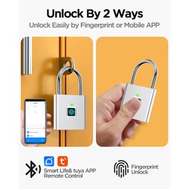 Fingerprint Padlock, AICase Bluetooth Lock APP Remote Unlock, Smart Padlock,Fingerprint Lock,Keyless Biometric Lock Suitable for Luggage,Suitcase, Backpack, Bike, School Locker, Gym Locker Lock