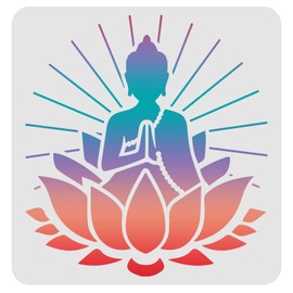 FINGERINSPIRE Buddha Stencils for Crafts 30x30cm Buddha Painting Stencil Reusable Lotus Stencil Buddha Stencils Template for Painting on Wood, Floor, Wall, Fabric