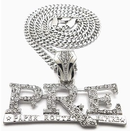 GWOOD PRE Pendant with 24 Inch Necklace (SILVER COLOR WITH 24 INCH CUBAN CHAIN)