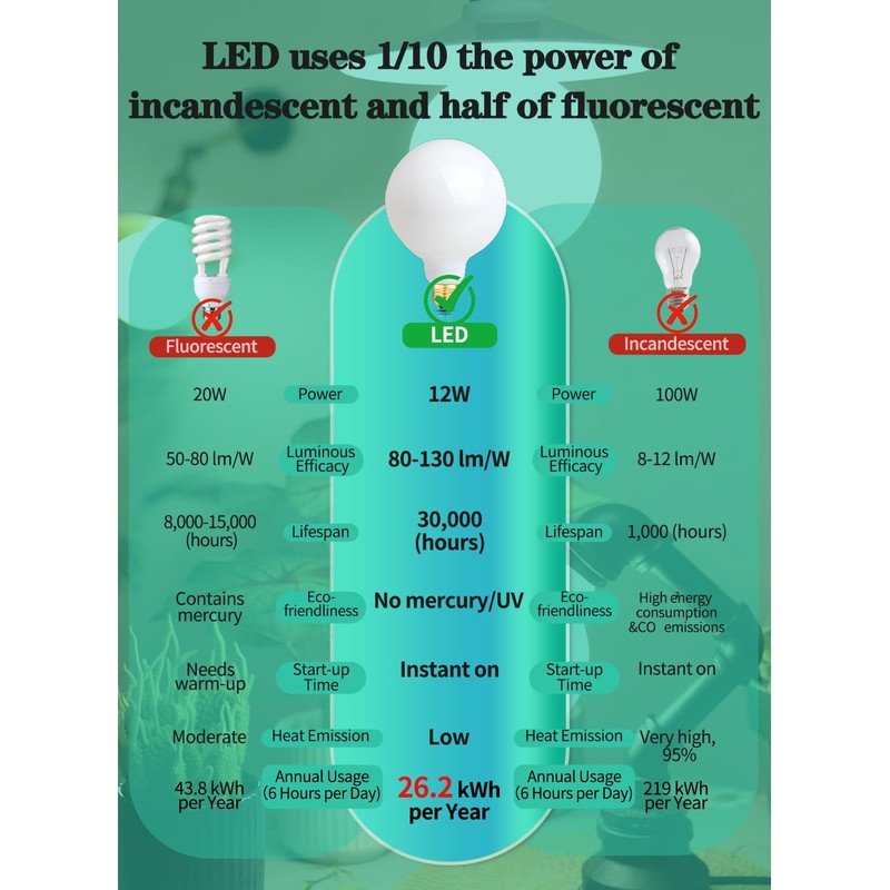OMAYKEY 12W Dimmable Large LED Globe Opal Glass Bulb, 5000K