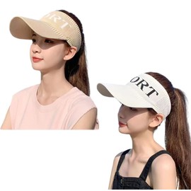 Pack of 2 sun protection caps, sun visor, sun protection cap, for sports, tennis, golf, beach (white, khaki)