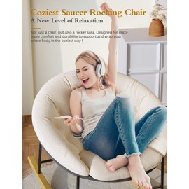 Kidirect Round Saucer Rocking Chair Nursery, Modern Upholstered Nursery Rocking Chairs and nursery Glider with Cozy Cushion, Comfy Nursing Chair for Breastfeeding & Reading, Fits Living Room & Bedroom