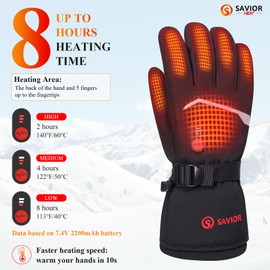 SAVIOR HEAT Heated Gloves, Unisex Rechargeable Battery Powered Electric Heating Glove for Winter Outdoor (Black S66B, X-Large)