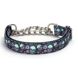 Choke Collar for Dogs，Stainless Steel Chain Collar Martingale, No Pull Slip Cinch Training Escape Proof Heavy Duty Dog Collar for Small Medium Large Pet Boy Male Dogs，Skull L