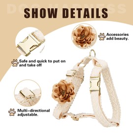 UOSIA Cotton Dog Harness Leash Set Soft Adjustable No Choke Escape Proof Pet Harness Vest Cute White Puppy Harness with Flower for Small Medium Large Dogs(S, White)
