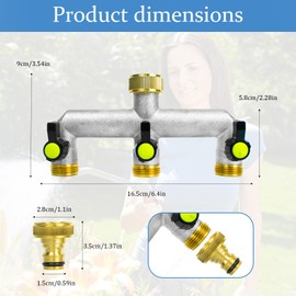 Garden Hose Splitter, 3 Way Faucet Diverter Tap Adaptor Hose Tap Splitter High Flow Outlet with Individual On/Off Valve for Garden Kitchen Faucet, Watering System