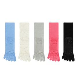 svlftecon Women Yoga Pilates Socks with Grips Non Slip Full Toe Cotton for All Seasons Crew Series 17, 1 Pair for Each of 5 Colors, Medium