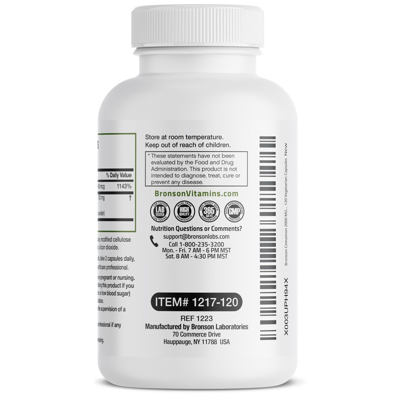 Bronson Cinnamon Plus Chromium Picolinate Supplement, High Potency Chromium, Non-GMO,