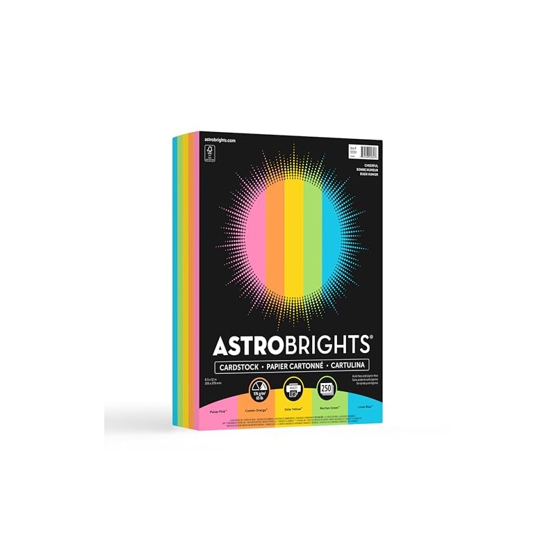 Astrobrights Colored Cardstock, 8.5" x 11", 65 lb./176 gsm, Cheerful