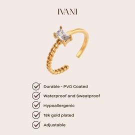IVANI Cubic Zirconia Gold Plated Ring for Women - PVD 18K Adjustable Rings for Women, Hypoallergenic, Stackable Gold Rings - Cute, Non Tarnish Dainty Gold Rings, Jewelry Gifts for Women (City Girl Ring)