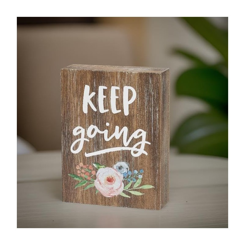 Inspirational Wood Grain Mini Block Sign, 4" (Keep Going)