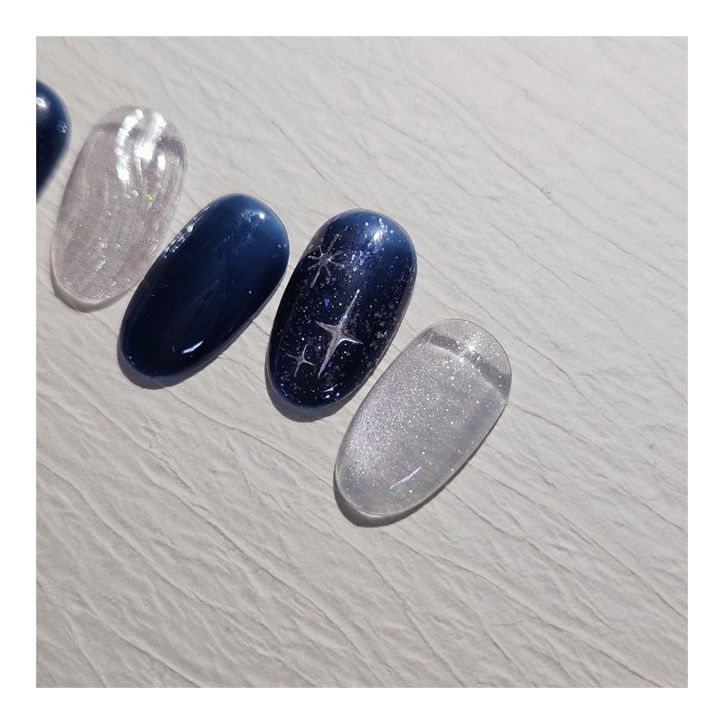 Midnight Sparkle Handmade Nail Tips - Almond Long / 미드나잇