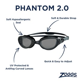 Zoggs Phantom 2.0 Black Grey Tint Smoke