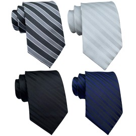 Secdtie Men's Striped Jacquard Woven Silk Tie Formal Suit Necktie Black Grey, Silver White, Navy Blue, Solid Black