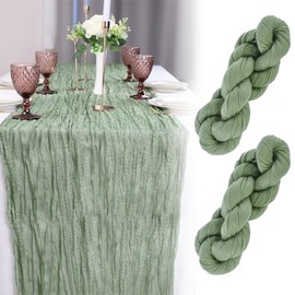 Table Runner Sage Green Eucalyptus Cheesecloth Boho Pack of 2 Washable Cheesecloth Communion Wedding Baby Shower Table Decoration Bow Drape 158 Inches 400 x 90 cm (Sage Green)