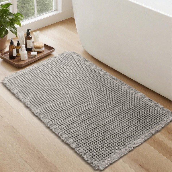 Lunofox Waffle Bathroom Rugs, Super Absorbent Boho Bath Mats, Non-Slip