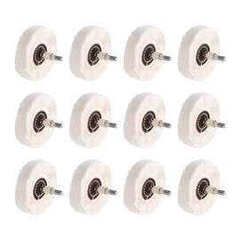 uxcell 3-Inch Buffing Polishing Pad Wheel Cotton with 15/64-inch Handle for Manifold Aluminum Stainless Steel Chrome White 12 Pcs
