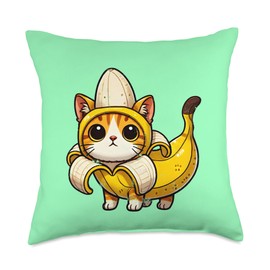 Cat in Banana Costume Throw Pillow