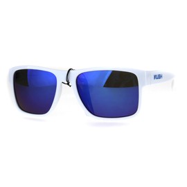 Kush Mens White Color Mirror Rectangular Sport Gangster Sunglasses Blue Mirror