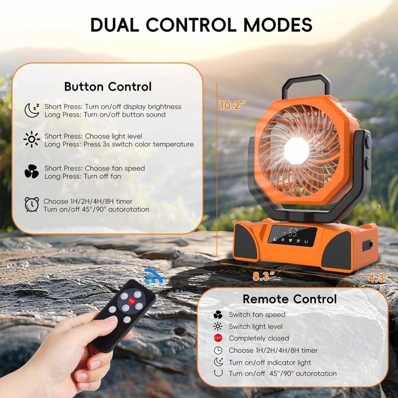 20000mAh Solar Camping Fan, Portable Rechargeable Battery & Solar Powered
