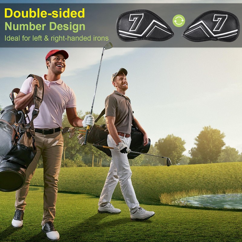 Welspo Magnetic Leather Golf Iron Head Covers 11 Pack Synthetic