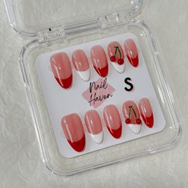 NailHaven｜ French Tip Collection｜ Press-On Nails - 10 Pcs Handmade Acrylic Nails with Cute Designs, Short Nails, and Nail Art, High Quality, Reusable:_FT-21-medium almond_small