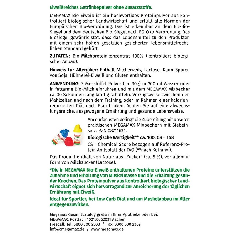 MEGAMAX Nutrition Organic Protein Powder Flavour Neutral, 400 g Powder