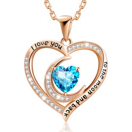 Birthstone Necklace for Women, 925 Sterling Silver Heart Moon Pendant Necklace, Christmas Gift for Women, December Birthstone Jewelry Created Topaz Necklace Gifts for Wife Mom Grandma