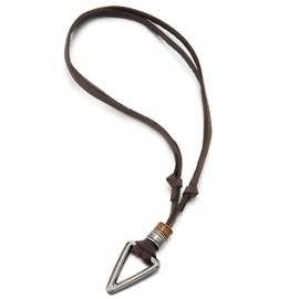 COOLSTEELANDBEYOND - Collar con colgante de triángulo de plata gris envejecida para hombre y mujer, cordón de piel café, piel café, Sin piedra preciosa