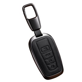 Car Key Fob Cover Leather Compatible with RAV4 Camry Avalon C-HR Corolla GT86 Key Case Protector(EF-Black)