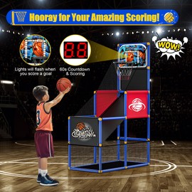 Kids Arcade Basketball Hoop with 4 Balls , Indoor Outdoor Single Shot Basketball Game for Toddler,Carnival Games Sport Toys Gifts for Boys Girls Ages 3-8 Years Old,Ideal for Competition,Pump Included