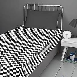 Bedlam - Black & White Checkered Single Fitted Sheet (190 x 90 x 25cm) - Black & White Bedding - Black/White Tile Bed Sheet - Black & White Check Bed Sheet in Single - Matching Duvet Cover Available